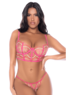 Ensemble 2 pièces résille brodée rose - MAL8914ROWP